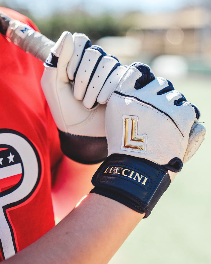 Batting Gloves – White/Navy/White Palm