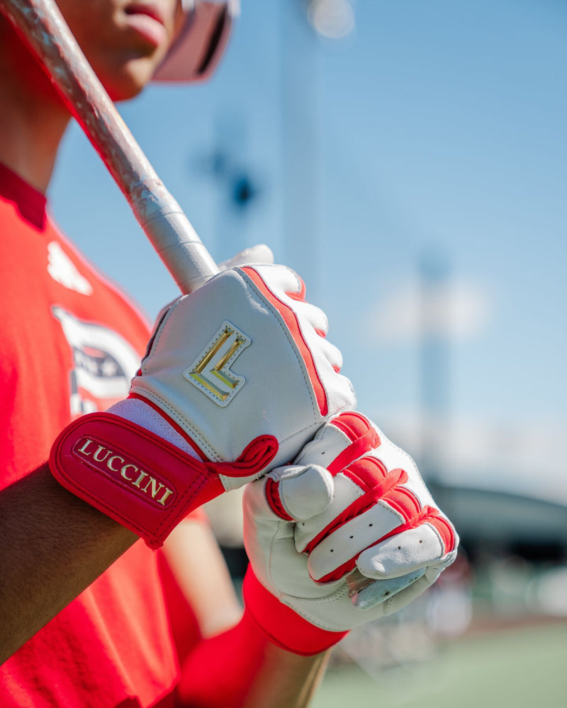 Batting Gloves – White/Red/White Palm